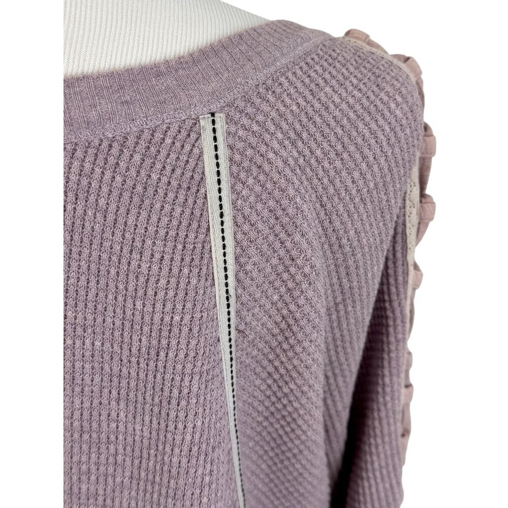 Free People Lilac Lace Up Sleeve Thermal Cable Knit Sweater | Boho Grunge Fairy - Picture 12 of 16